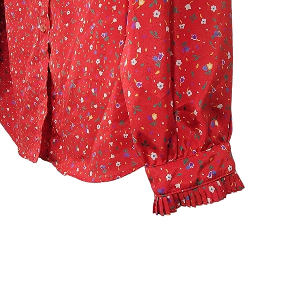 The Villager VTG Red Mini Floral Print Button Down Long Sleeve Women's Size 16 - Picture 7 of 12